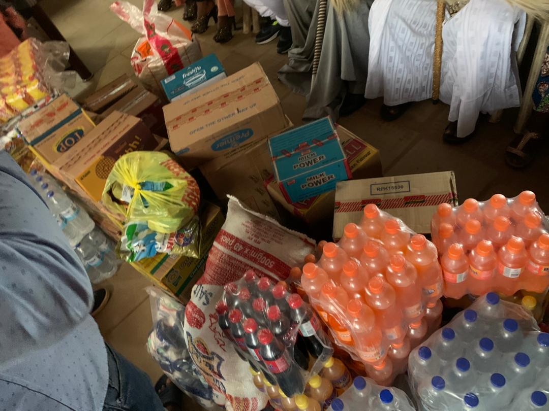 Some materials donated by the Elejinrin of Ejirin, Oba Rafiu Ishola Balogun, and his wife, Olori Elejinrin, Fatima Mojisola Balogun to the God's Own Orphanage Home 