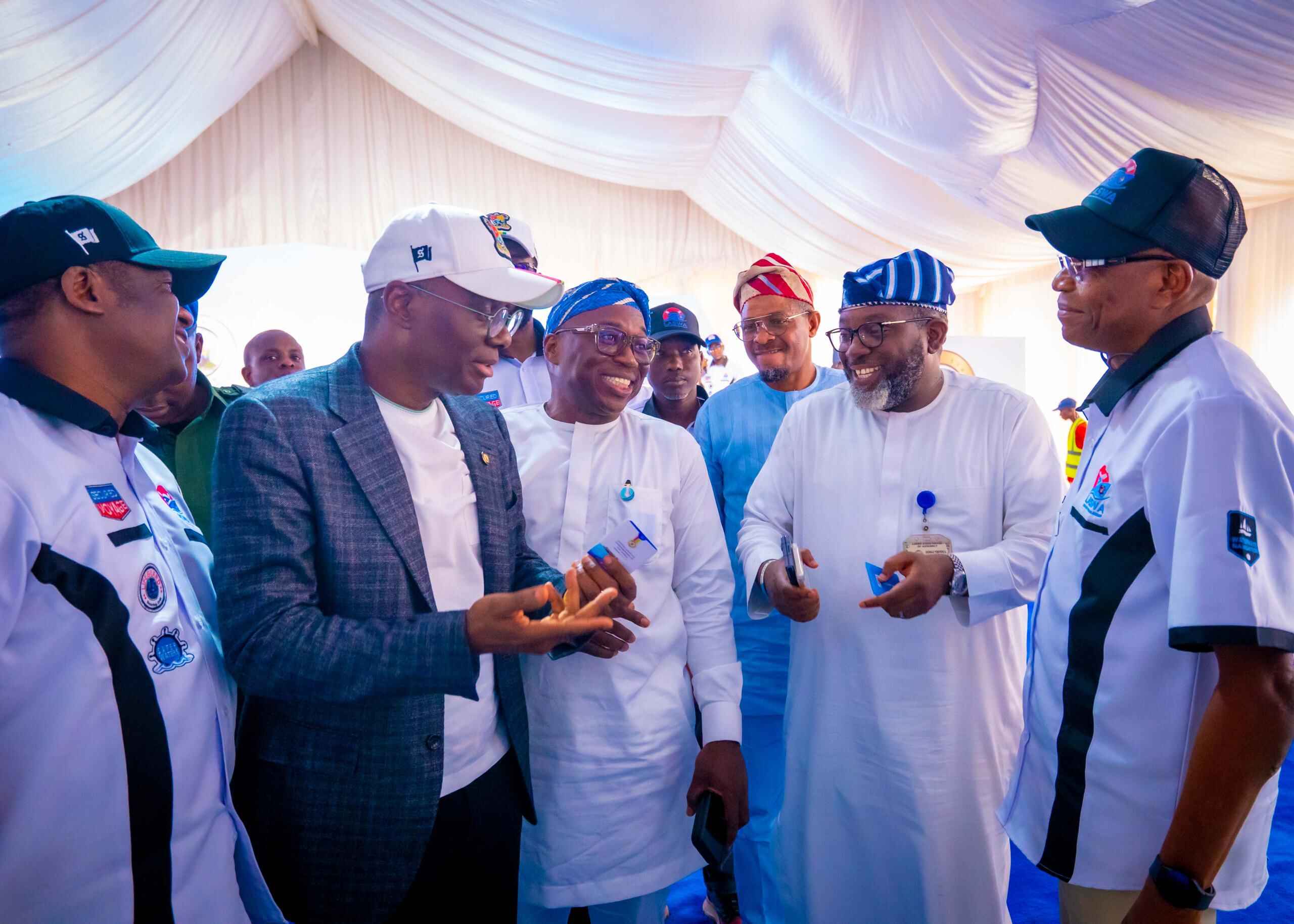 Lagos State Governor, Babajide Sanwo-Olu, Hon. Adewale Adedeji of Ifako-Ijaiye Constituency 01, and other officials at the launch of 15 new locally manufactured boats