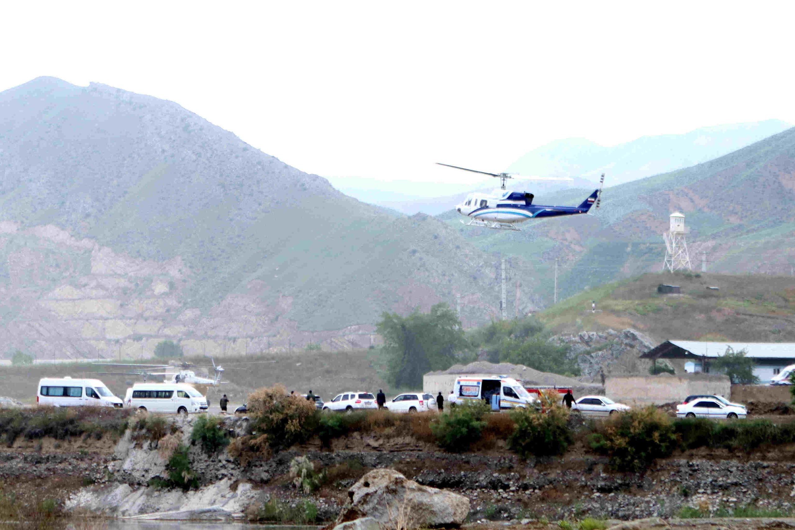 A helicopter carrying Iran's President Ebrahim Raisi takes off near the Iran-Azerbaijan border on May 19. (Photo: Ali Hamed Haghdoust/Islamic Republic News Agency/West Asia News Agency/Reuters)