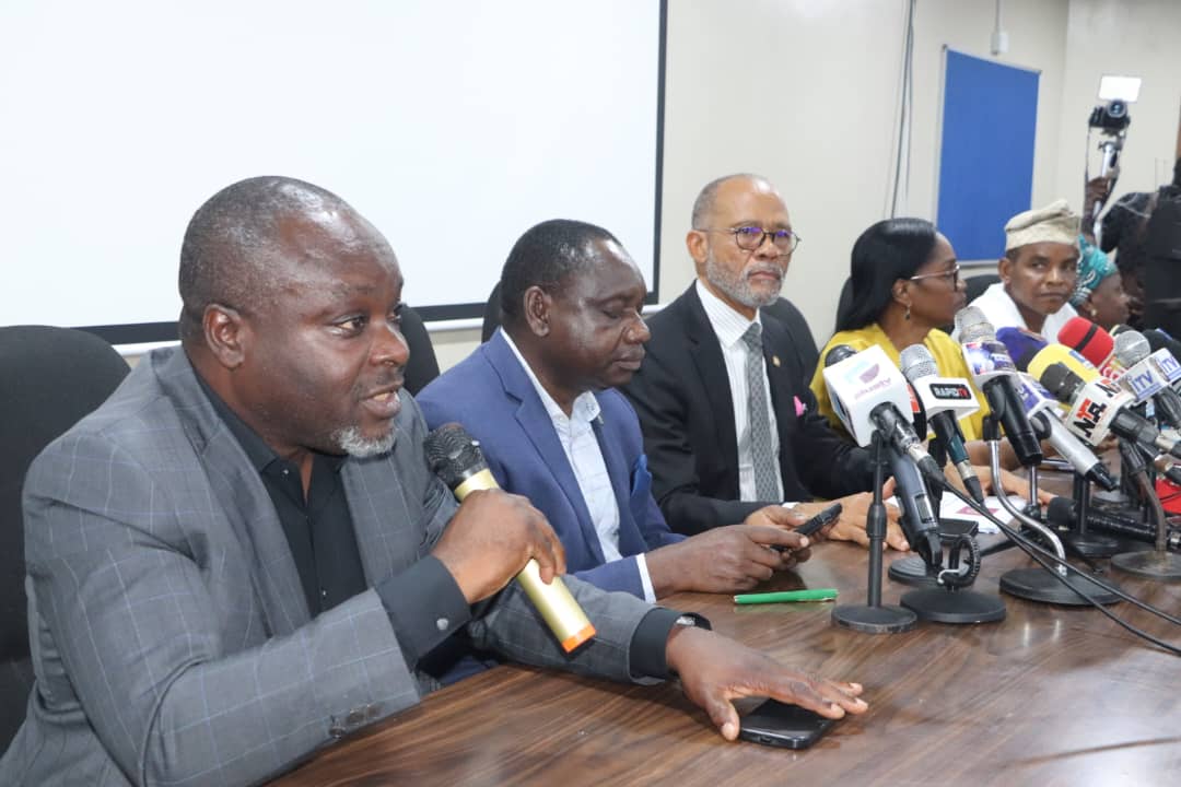 Another Lagos State official speaking ad Lagos Commissioner for Information, Gbenga Omotoso (Left), Commissioner for Health, Professor Akin Abayomi (Middle), and Special Adviser to the Lagos Governor on Health, Dr. (Mrs.) Kemi Ogunyemi brief journalists on the cholera outbreak in the state on Monday, June 24, 2024