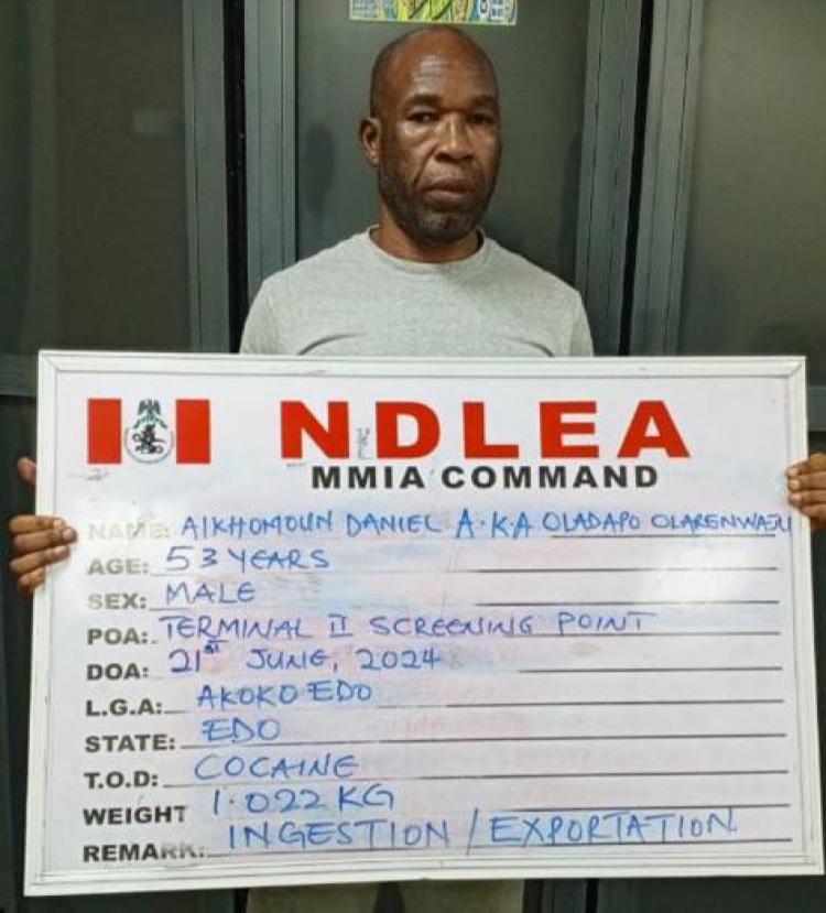 Aikhomoun Daniel (alias Oladapo Olanrewaju) excreted cocaine wraps after an NDLEA arrest 