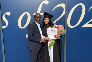 Ms. Arafat Onibon and her father, Associate Professor Nosiru Onibon at the former's graduation ceremony at University of Hull, UK