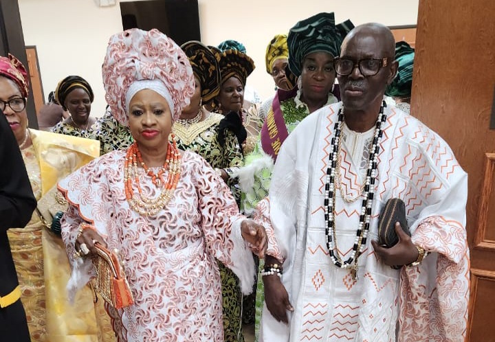 Otunba Yeye Owokemi Omogemi Abidoye-Saaka and her husband, Aare (Dr.) Lateef Kehinde Saaka at her 70th birthday ceremony