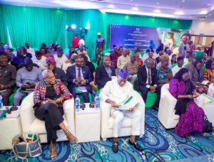 Minister of State for Health and Social Welfare, Dr. Tunji Alausa (Middle) and Permanent Secretary, Federal Ministry of Health and Social Welfare Daju, Kachollom S. (Right), at the National Strategic Meeting on Research Development and Innovation