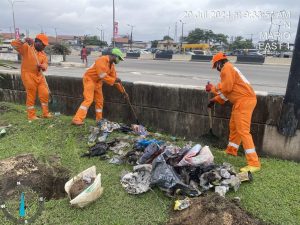 LAWMA and LASPARK officials cleaning up Sura underbridge playground