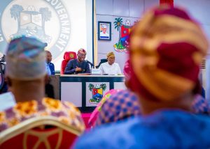 Lagos State Governor, Babajide Sanwo-Olu, at the meeting with CSOs on the planned protest on Thursday, July 26, 2024