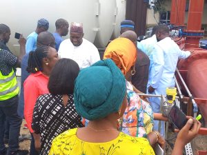 Hon. Adebola Shabi, the Chairman of the Lagos State House of Assembly Committee on Environment and other lawmakers at the Lagos Water Corporation in Ijora, Lagos