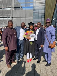 Ms. Arafat Onibon with family members at her graduation ceremony at University of Hull, UK