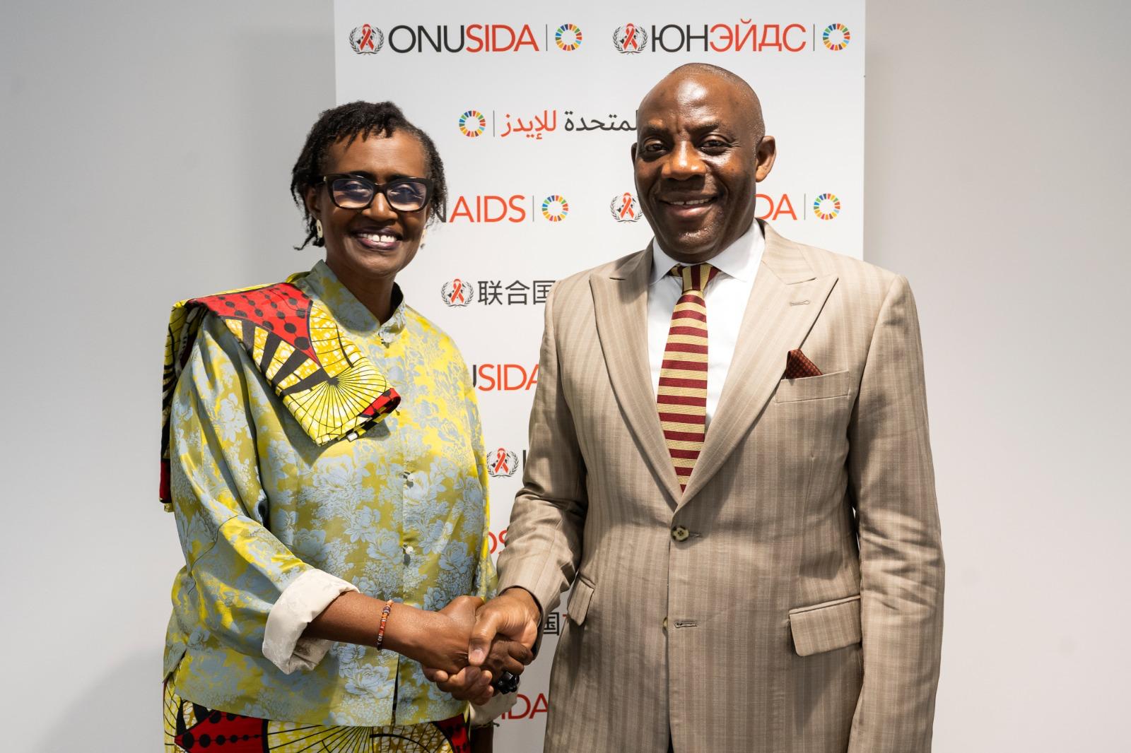 Dr. Tunji Alausa, Nigeria’s Minister of State for Health and Social Welfare and Winnie Byanyima, USAID Executive Director, meet on the sidelines of International Aids Conference in Germany