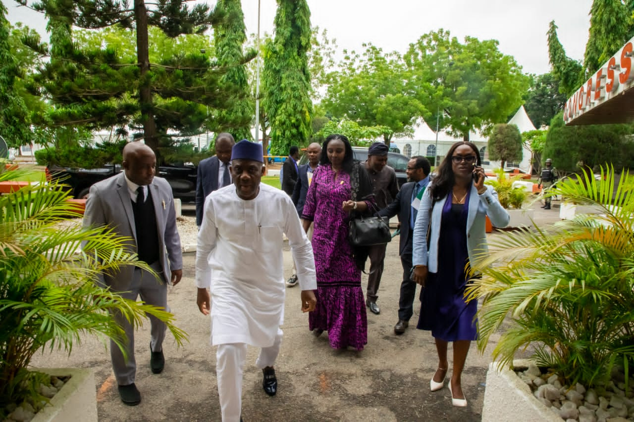 Permanent Secretary, Federal Ministry of Health and Social Welfare Daju, Kachollom S., walking behind Minister of State for Health and Social Welfare, Dr. Tunji Alausa, while attending the National Strategic Meeting on Research Development and Innovation