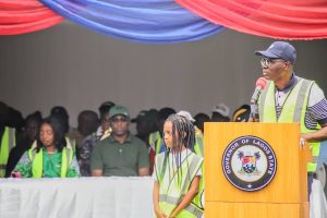 Lagos State Governor, Babajide Sanwo-Olu, at the community-based environmental sanitation awareness programme on Sunday, July 14, 2024