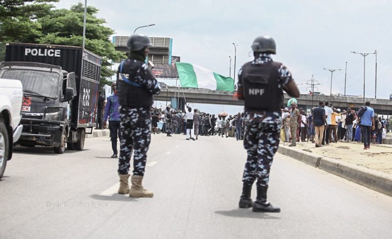 File photo: Police officers at a protest scend