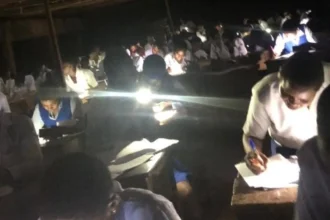 Some of the affected WASCCE candidates sitting for the late-night exam. WAEC apologised for the hours-long delay