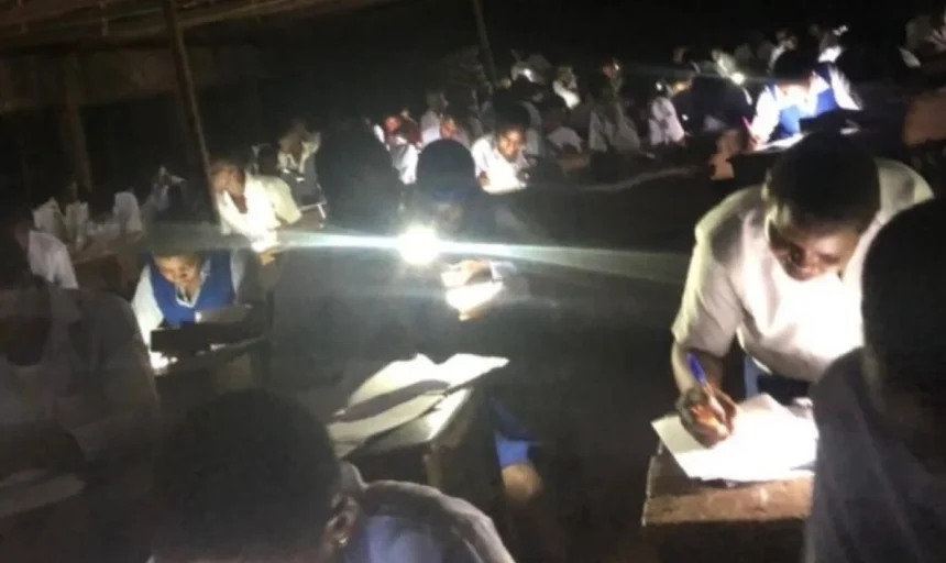 Some of the affected WASCCE candidates sitting for the late-night exam. WAEC apologised for the hours-long delay