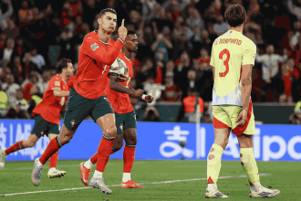 Ronaldo Celebrates Win Over Spain