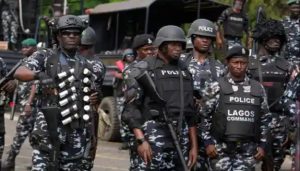 File photo of police officers at a protest venue