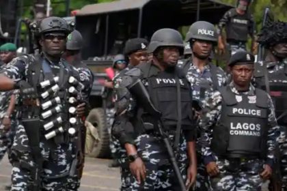 File photo of police officers at a protest venue