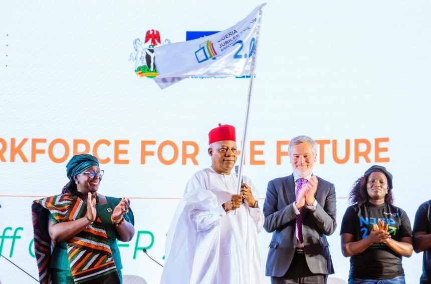 Vice-President Kashim Shettima speaking at the Nigeria Jubilee Fellows Programme (NJFP) 2.0 aimed at youth employment
