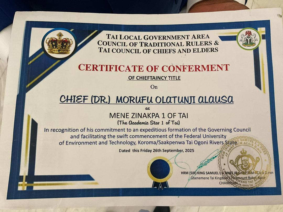 Alausa conferred as Mene Zinakpa I of Tai