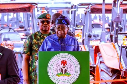 President Bola Tinubu launching 2,000 tractors under the Renewed Hope Agriculture Mechanization Programme (HEDA) in June