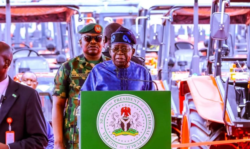 President Bola Tinubu launching 2,000 tractors under the Renewed Hope Agriculture Mechanization Programme (HEDA) in June