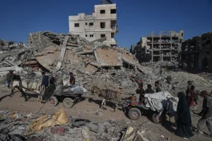 Destroyed buildings in Gaza due to Israeli bombardment