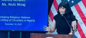 Nicki Minaj addressing the United Nations (UN) on alleged Christian persecution in Nigeria