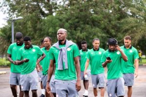Super Eagles players, including Victor Osimhen, Wilfred Ndidi, and Ademola Lookman in training