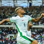 Victor Osimhen celebrates one of his double in Nigeria's 4-1 win over Gabon