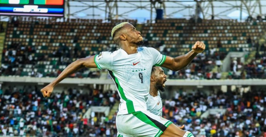 Victor Osimhen celebrates one of his double in Nigeria's 4-1 win over Gabon