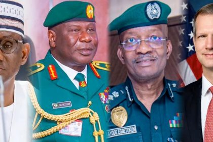 NSA Nuhu Ribadu, Chief of Defence Staff General Olufemi Oluyede, IGP Kayode Egbetokun and US lawmaker, Riley Moore