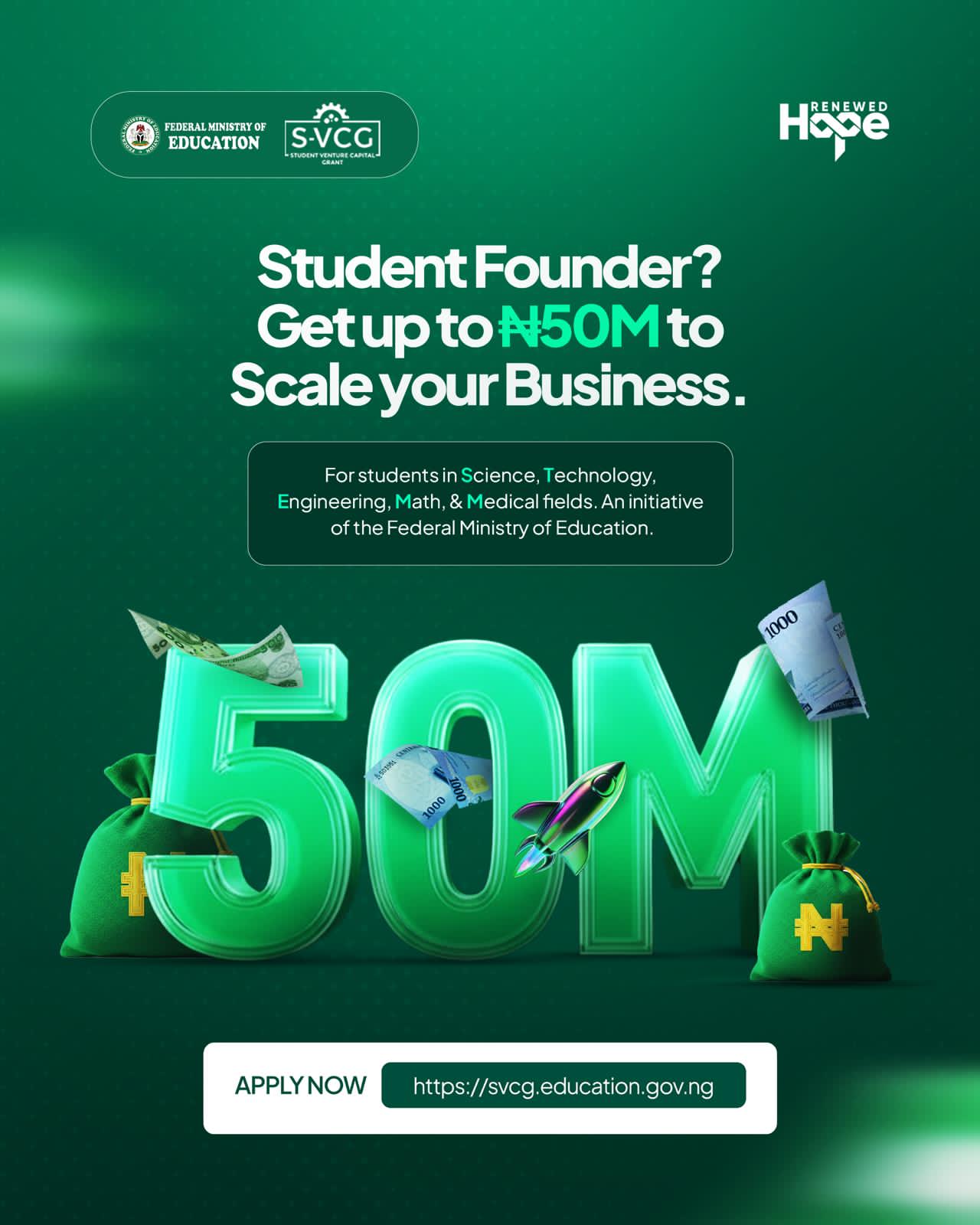 FG Introduces Landmark ₦50m Startup Grant for University Students