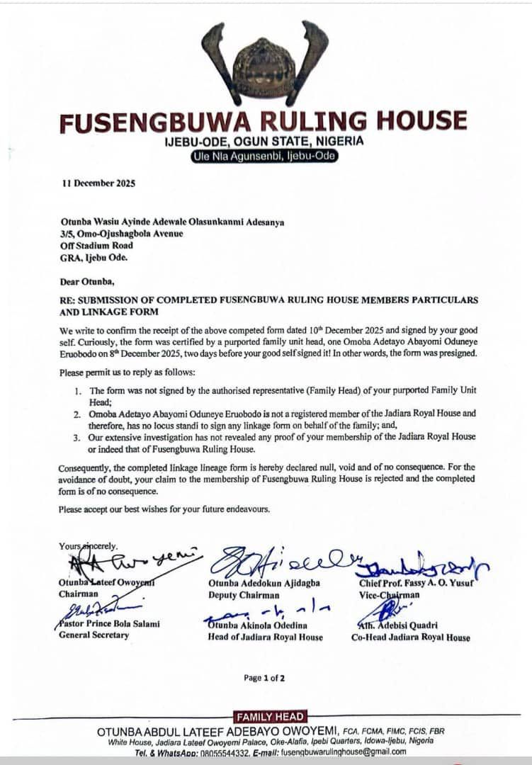 Ijebu-Ode Ruling House Disowns KWAM 1, Says He Has No Links to Fusengbuwa Lineage