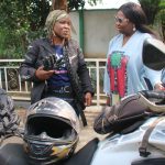 Chinyenwa Judith Amadi, a Nigerian female biker who successfully completed a historic ride from Lagos to France, and NiDCOM Chairman, Abike Dabiri-Erewa