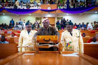 Lagos State Governor, Babajide Sanwo-Olu, presenting the 2026 budget to the House of Assembly
