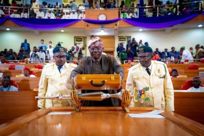 Lagos State Governor, Babajide Sanwo-Olu, presenting the 2026 budget to the House of Assembly