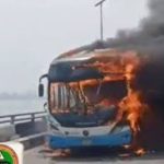 Fire Guts BRT Bus on Third Mainland Bridge