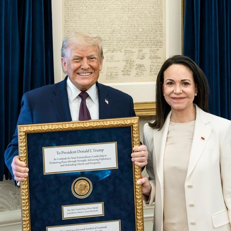 Machado Hands Nobel Medal to Trump at White House