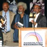 L-R: President Bola Tinubu, Reverend Jesse Jackson, Prof. Wole Soyinka, and others