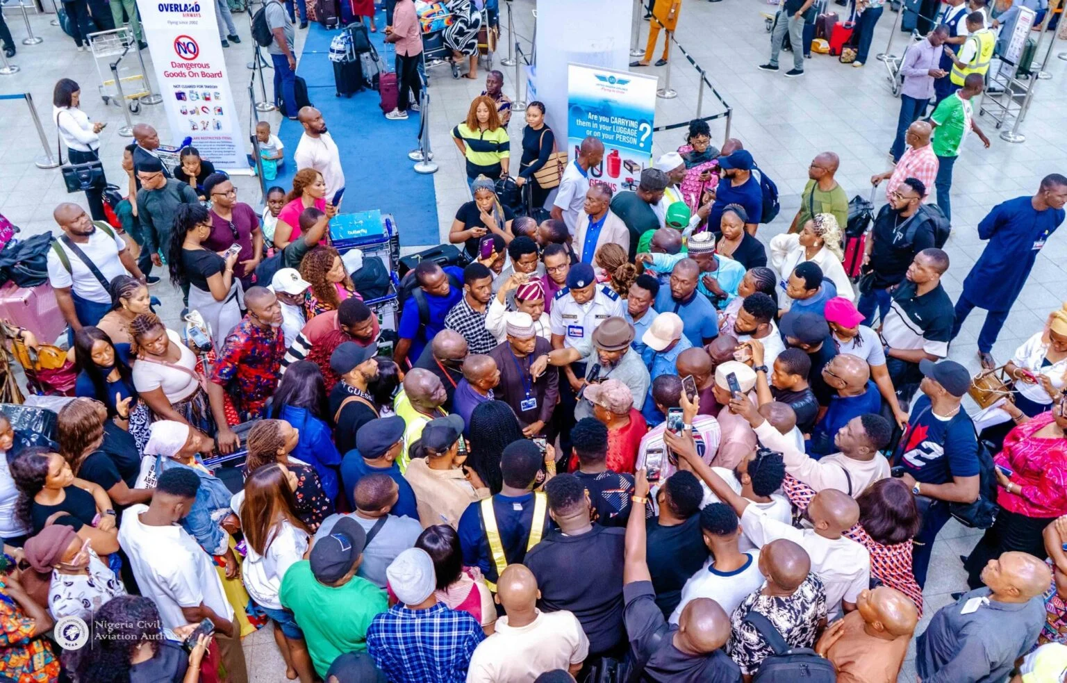 File photo of stranded passengers at Nnamdi Azikiwe International Airport, Abuja.