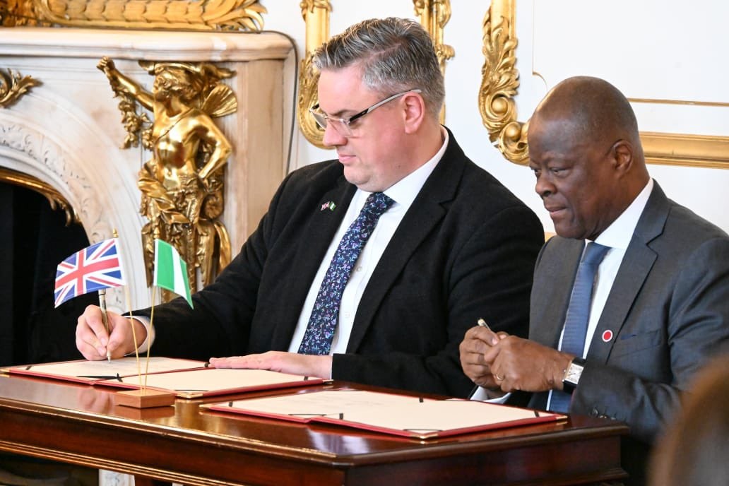 the signing of £746 million financing agreement between Nigeria’s finance ministry, led by Wale Edun (Right) and parliamentary under-secretary of state and UK minister of small business and economic transformation, Blair McDougall (Left) and Citi Bank to modernise Apapa and Tin Can Island ports in Lagos at Lancaster building, London on March 19, 2026
