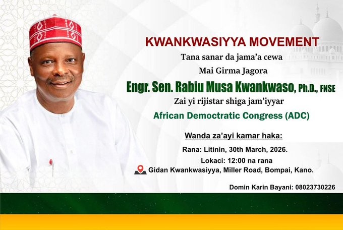 Kwankwasiyya Announces Kwankwaso’s Defection To ADC