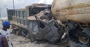 Two Dead as Tipper Truck Crashes into Gas Tanker in Lagos