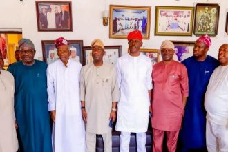 Lagos State Deputy Governor, Dr Obafemi Hamzat, at the residence of a GAC member to consult for his 2027 governorship bid