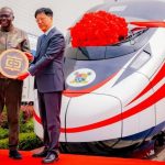 Lagos State Governor, Babajide Sanwo-Olu, taking delivery of a new set of 24-car trains for the Red Line fleet.