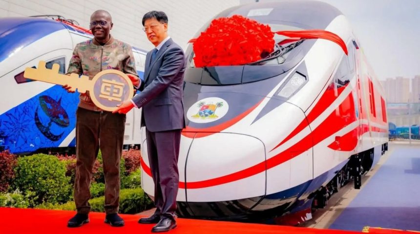 Lagos State Governor, Babajide Sanwo-Olu, taking delivery of a new set of 24-car trains for the Red Line fleet.