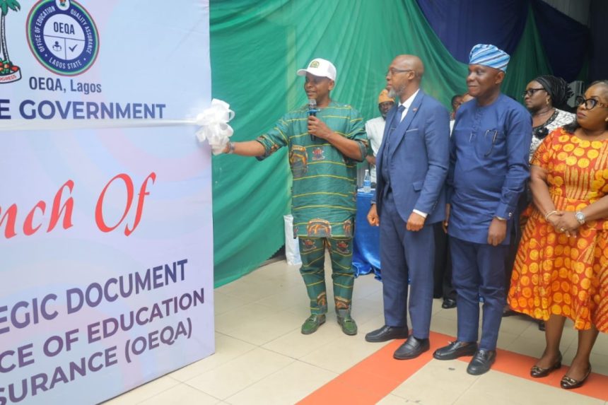 Lagos State Commissioner for Basic and Secondary Education (MB&SE), Mr. Jamiu Tolani Alli-Balogun and other stakeholders at the launch of the OEQA strategic plan to raise education standards in Lagos