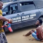 Screenshot of the video showing the incident in which the Delta police officer, ASP Nuhu Usman, staged the public execution of Mene Ogidi