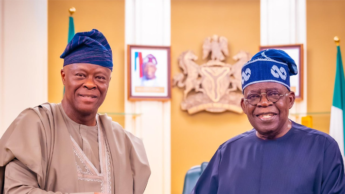President Bola Tinubu (R) and Former Minister of Finance and Coordinating Minister, Wale Edun (L)