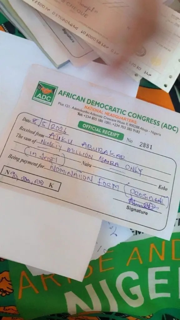 Atiku Abubakar Officially Secures ADC Presidential Nomination Receipt For 2027